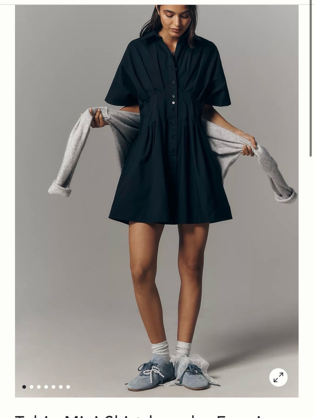 Anthropologie Black Short-Sleeve Button Front Mini Dress